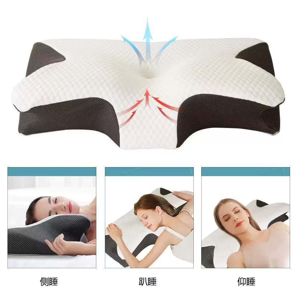 Butterfly-shaped rolled horn neck protection pillow, butterfly-shaped pillow, home slow rebound store cervical spine protection pillow